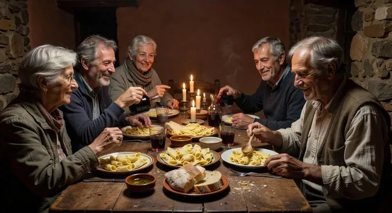 Small group dining on traditional Sardinian centenarian menu in a local home restaurant in Barbagia on a 3-day blue zone tour sardinia