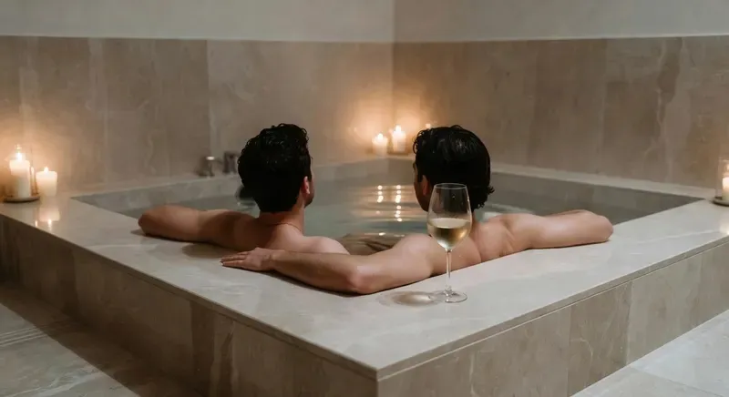 Couple relaxing in a private spa suite jacuzzi before a luxury boat tour of the Gulf of Cagliari on a 2-day sardinia multi day luxury experience